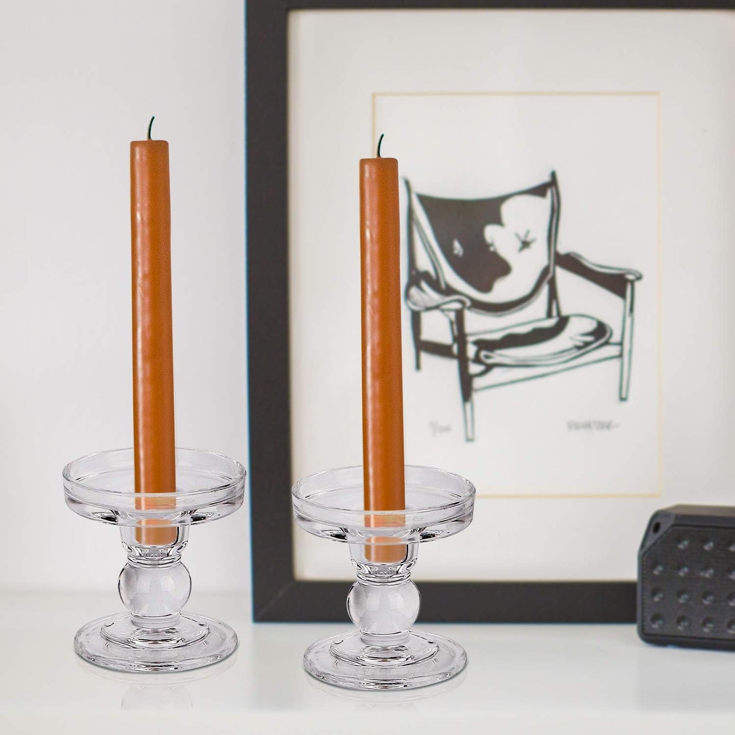 Yeeco Glass Candle Holders - Elegant 3.5" Tall Pillar Design | Set of 2 for Weddings & Dining