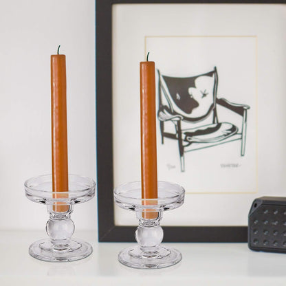 Yeeco Glass Candle Holders - Elegant 3.5" Tall Pillar Design | Set of 2 for Weddings & Dining