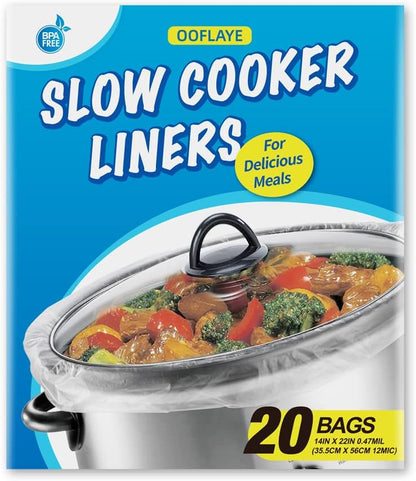 Slow Cooker Liners by [Brand Name] - Extra Large 20 Count, Fits 6-10QT Pots, BPA Free, 14"x22"