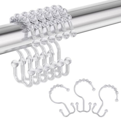 Amazer Plastic Shower Curtain Hooks, Shower Curtain Rings, Double Shower Rings Clear Shower Hooks for Shower Curtain Bathroom Set of 12