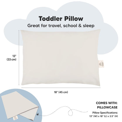 My Little Dreamy Toddler Pillow - Organic Cotton Travel Bed Pillow with Soft Case | 13x18, Machine Washable, Ideal for Ages 2-5 (Clay)