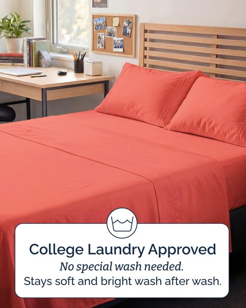 Full XL Bed Sheet - 4 Piece Full XL Bed Sheets Set - Soft, Breathable & Cooling - Hotel Luxury Bedding for Women, Men, Kids, Teens, Boys & Girls - Deep Pockets, Comfy, Fade and Wrinkle Free - Coral