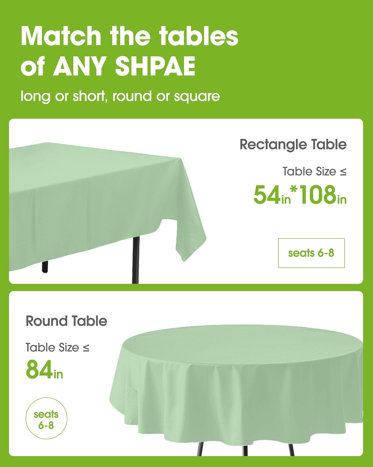 Pureegg Disposable Table Cloths - 12 Pack, 54 x 108 Inch, Leakproof Sage Green for Easter Parties