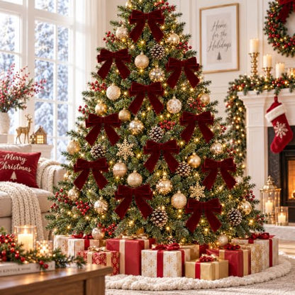 Burgundy Velvet Christmas Tree Bows - 24 Pack Holiday Decorations