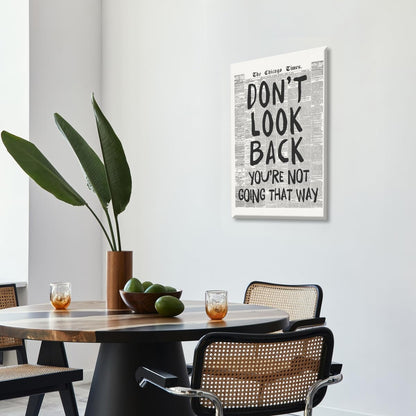 Skiennix Retro Black and White Newspaper Wall Art - "Don't Look Back" Positive Canvas Print | 12x18 Inch Unframed Aesthetic Poster for Bedroom Decor