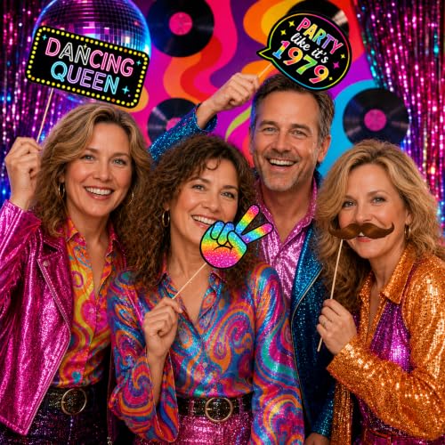 70s Disco Photo Booth Props for Birthday Party Decorations