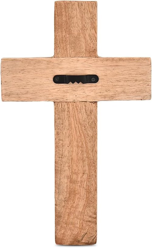 EDHAS Mango Wood Family Cross Decor - White Floral Carved Design | 10" x 6" x 0.5" Home Accent