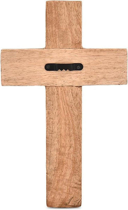 EDHAS Mango Wood Family Cross Decor - White Floral Carved Design | 10" x 6" x 0.5" Home Accent