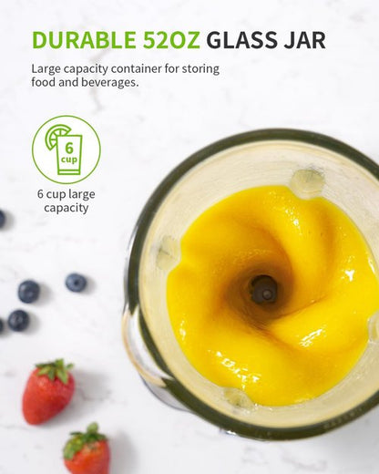 GDOR 1200W Blender - Smoothies & Shakes with 52 Oz Glass Jar & 22 Oz To-Go Cup | 6-Leaf Blade & Self-Cleaning