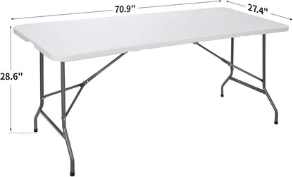 Skiennix 6FT Folding Table - Portable Heavy-Duty Plastic for Indoor/Outdoor Use | Ideal for Picnics & Parties