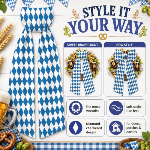 Oktoberfest Wreath Sash Set - Blue Checkered Front Door Decor