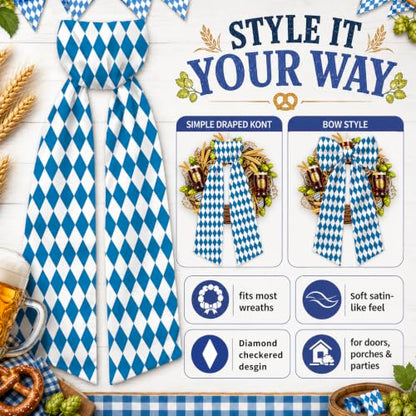 Oktoberfest Wreath Sash Set - Blue Checkered Front Door Decor