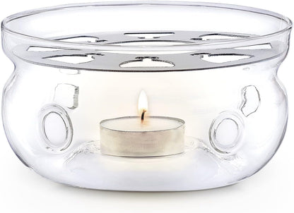 Teabloom Universal Tea Warmer (Large Size - 6 in / 15 cm Diameter) - Handcrafted with Heat Proof & Lead-Free Glass - Tealight Candle Included