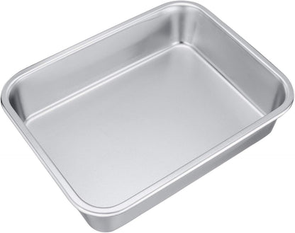 TeamFar Rectangular Cake Pan - Stainless Steel Brownie & Lasagna Baking Dish | 8"x10"x3", Rust-Free & Easy Clean