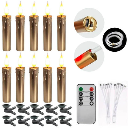 Rechargeable Flameless Clip-On Christmas Tree Candles with Remote & Timer - Gold