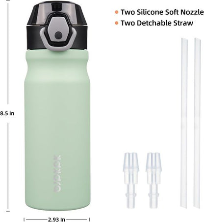 BJPKPK Stainless Steel Insulated Water Bottle - 18oz Reusable Thermal Flask with Straw Lid | Sage Color
