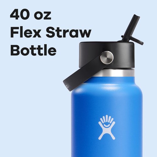 Hydro Flask Water Bottle - Insulated Stainless Steel - 40 Oz Cascade Blue, Leakproof Wide Straw Lid
