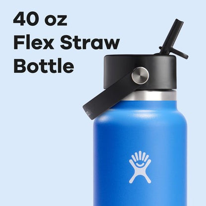 Hydro Flask Water Bottle - Insulated Stainless Steel - 40 Oz Cascade Blue, Leakproof Wide Straw Lid