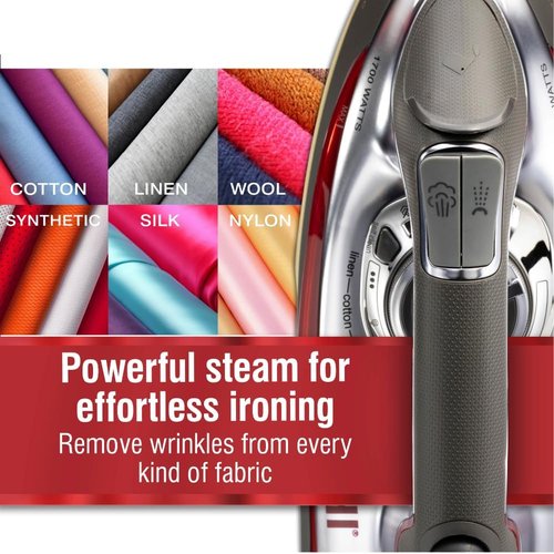 CHI Steam Iron - Powerful 1700 Watts with 300+ Steam Holes & Titanium Infused Soleplate | XL 10' Cord