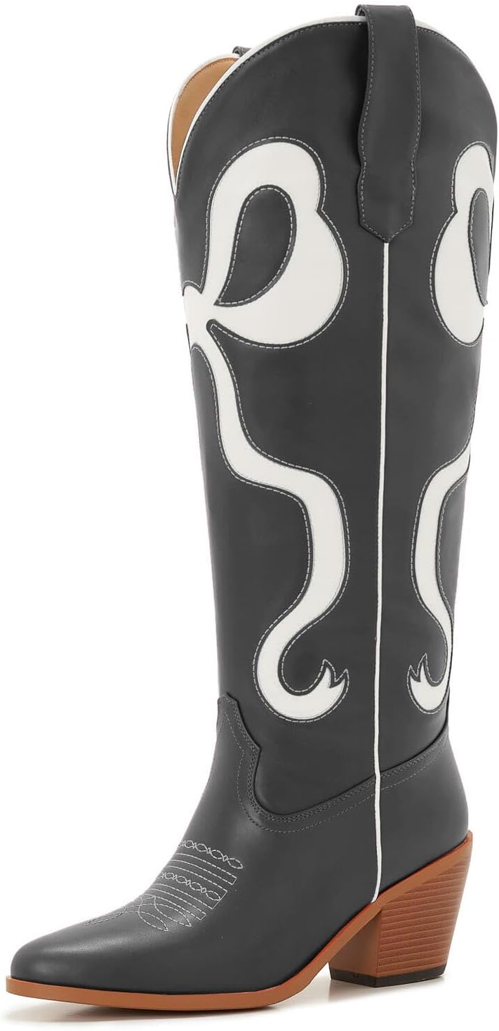 Skiennix Cowgirl Knee-High Pink Cowboy Boots - Stylish Footwear for Women