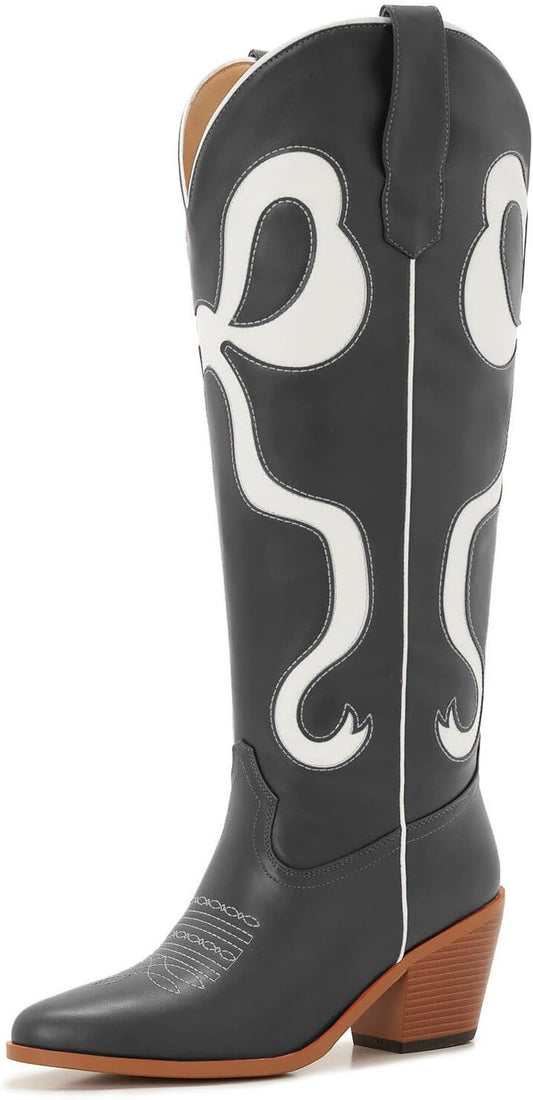 Skiennix Cowgirl Knee-High Pink Cowboy Boots - Stylish Footwear for Women