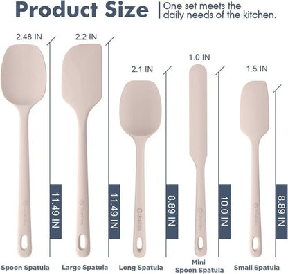 ChefAide Silicone Spatula Set - 5 Pieces, Ergonomic Heat-Resistant Design, Food Grade Rubber, 600°F