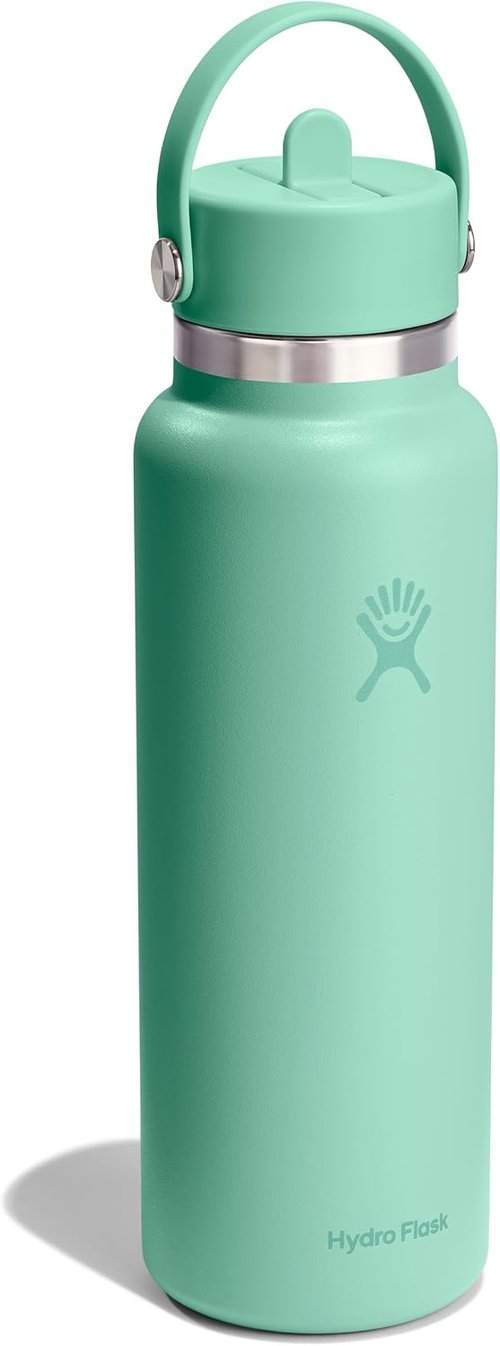 Hydro Flask Water Bottle - Insulated Stainless Steel - 40 Oz Mermaid Green with Wide Straw Lid