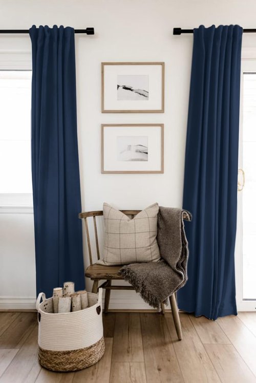100% Blackout Shield Linen Blackout Curtains for Bedroom 72 Inches Long, Back Tab/Rod Pocket Living Room Drapes, Thermal Insulated Blackout Curtains 2 Panels Set, 50" W x 72" L, Midnight Blue