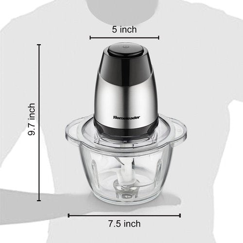 Electric Food Chopper, 5-Cup Food Processor by Homeleader, 1.2L Glass Bowl Grinder for Meat, Vegetables, Fruits and Nuts, Stainless Steel Motor Unit and 4 Sharp Blades, 300W