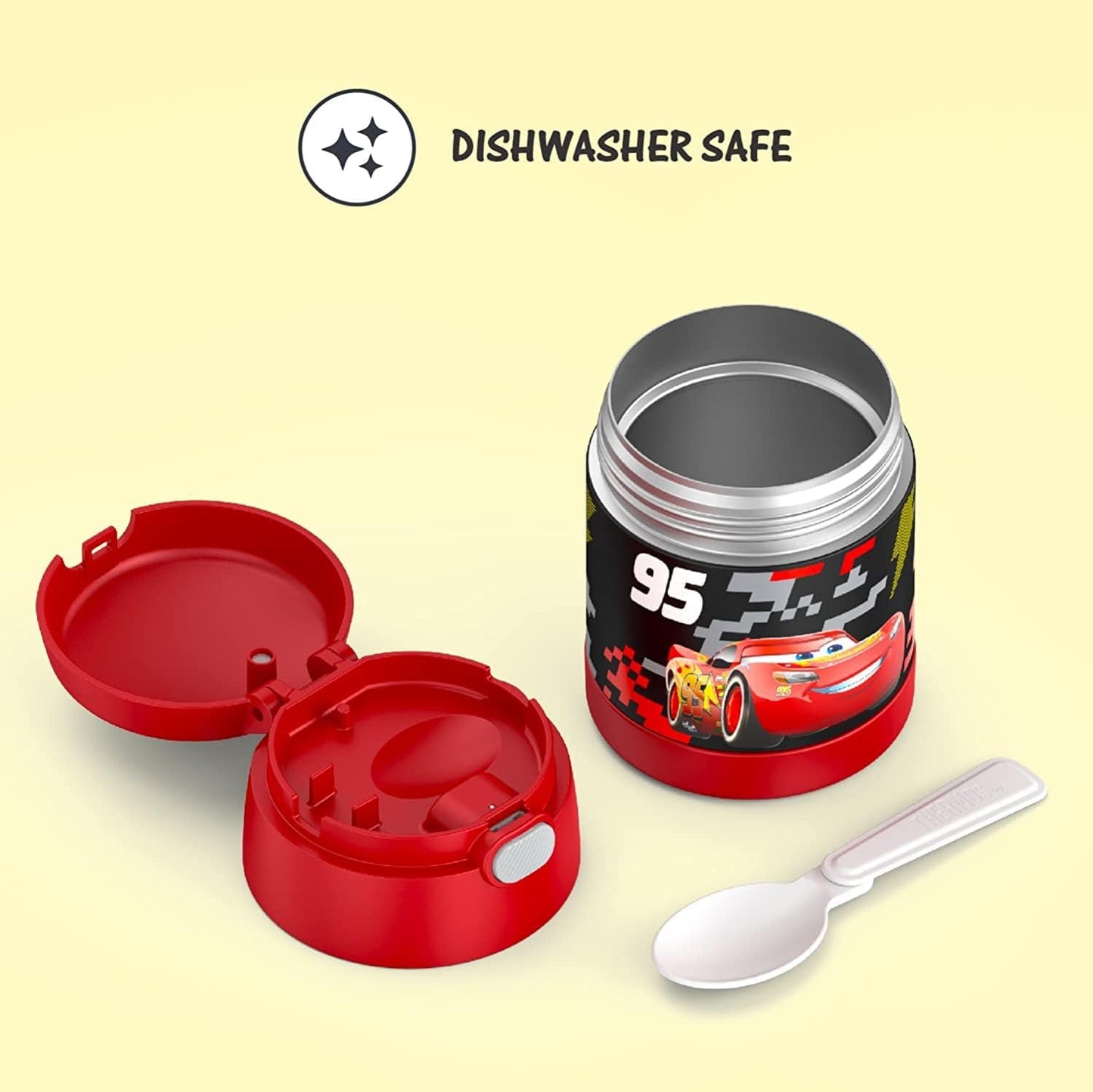 THERMOS FUNTAINER Insulated Food Jar - 10 Ounce Kid-Friendly Container with Foldable Spoon | Cars Design