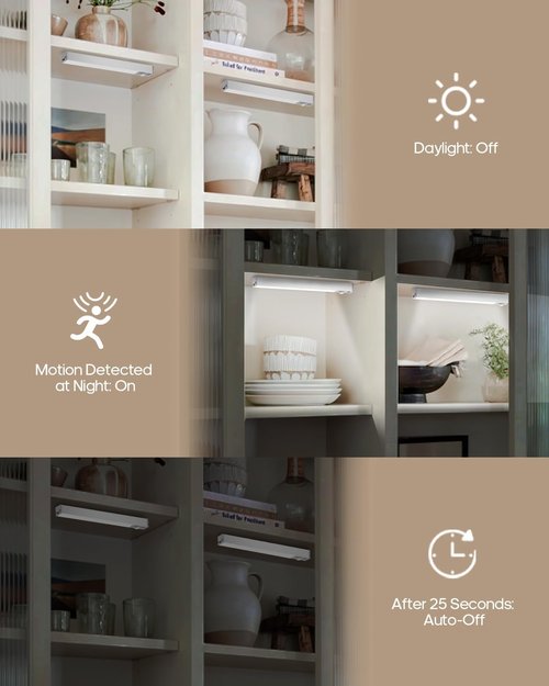 GOODEA 6 Pack LED Under Cabinet Lights - Wireless, Rechargeable Motion Sensor, Dimmable Indoor Lighting | 7” for Cabinets, Bookshelves, Stairs, Hallways