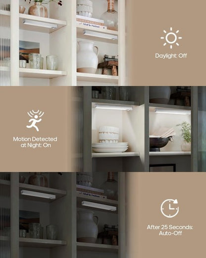 GOODEA 6 Pack LED Under Cabinet Lights - Wireless, Rechargeable Motion Sensor, Dimmable Indoor Lighting | 7” for Cabinets, Bookshelves, Stairs, Hallways