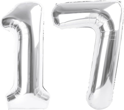 Skiennix 40-Inch Silver Number 17 Balloon - Perfect Decoration for 17th Birthday & Anniversaries