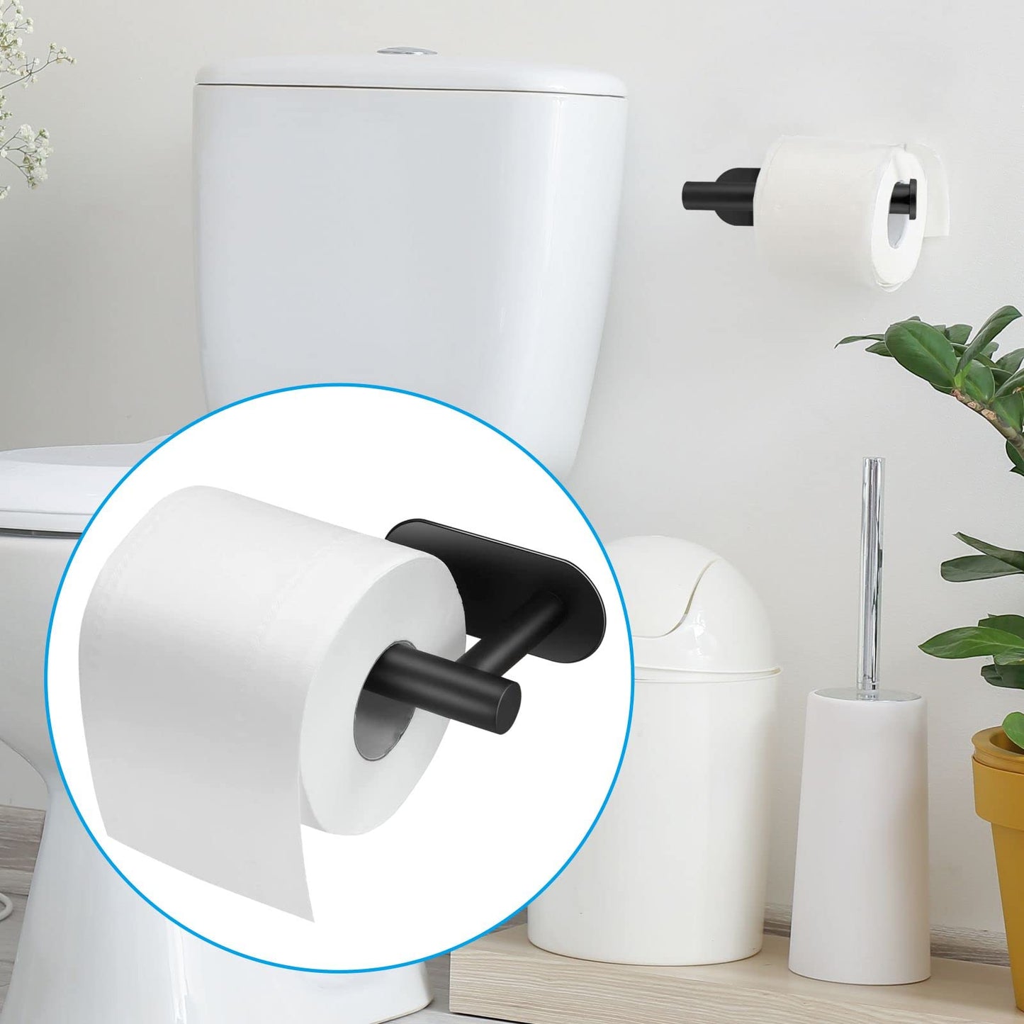 Toilet Paper Holder Self Adhesive, Eolax Toilet Roll Holder no Drilling for Bathroom Washroom, Tissue Roll Holders Wall Mount, Stainless Steel (Black)