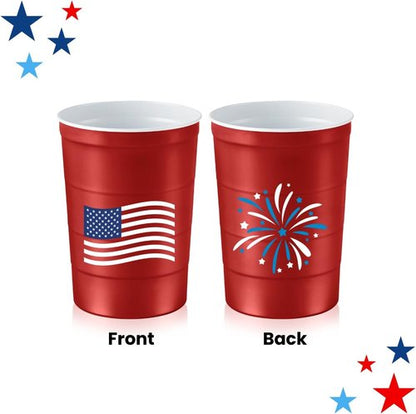 Flag Design 16 oz. Party Cups by [Brand Name] - Sturdy, Durable, Disposable & Recyclable | Patriotic Red, 12 Count