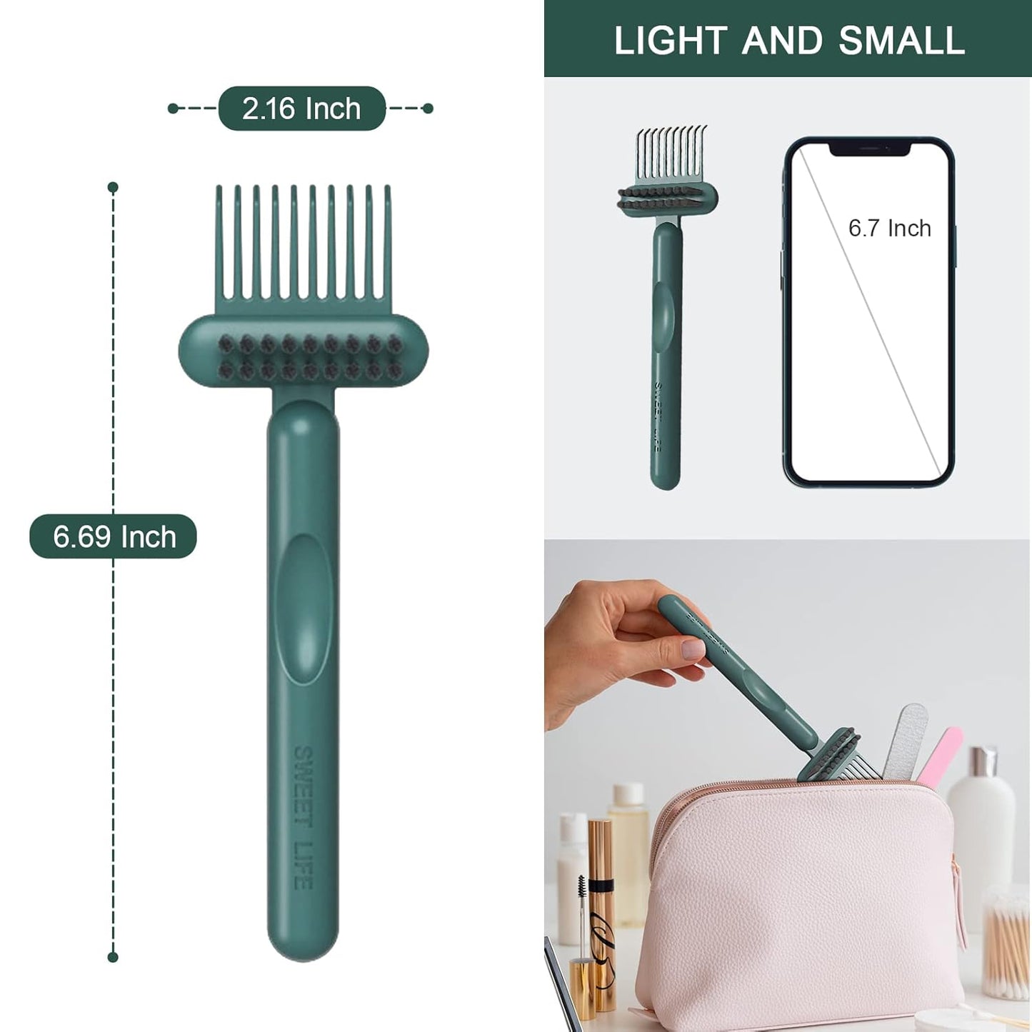 RHOS 2-in-1 Hair Brush Cleaner - Effortlessly Remove Hair and Dust | Ideal for Home and Salon Use (Green)