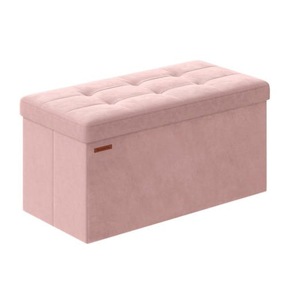 SONGMICS Mazie Collection - Storage Ottoman Bench, Foldable Foot Rest, 15 x 30 x 15 Inches, End of Bed Bench, Storage Chest, Load 660 lb, Living Room, Bedroom, Entryway, Jelly Pink ULSF247R01