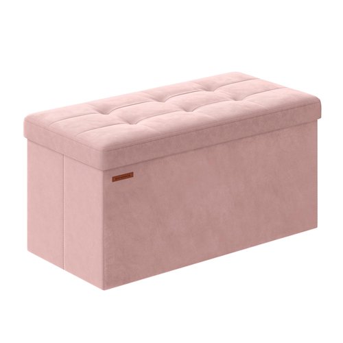 SONGMICS Mazie Collection - Storage Ottoman Bench, Foldable Foot Rest, 15 x 30 x 15 Inches, End of Bed Bench, Storage Chest, Load 660 lb, Living Room, Bedroom, Entryway, Jelly Pink ULSF247R01