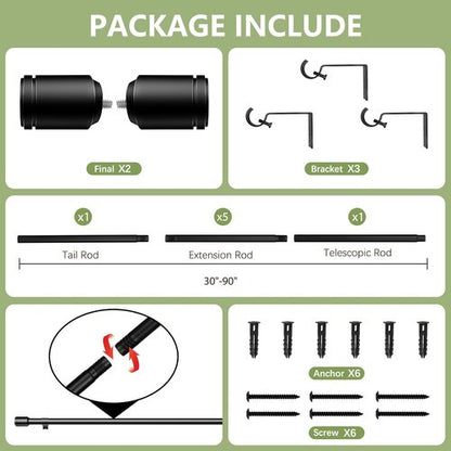 Adjustable Black Curtain Rods by [Brand Name] - 5/8” Diameter, 30-120 Inch for Windows | Perfect for Small Curtains