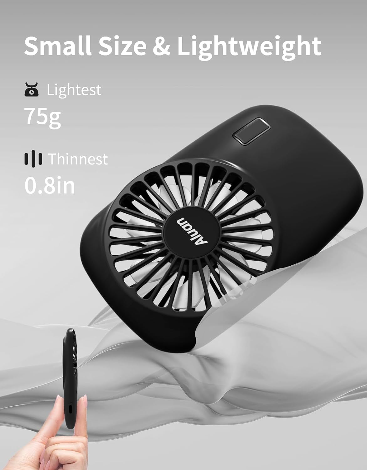 Aluan Handheld Mini Fan - Powerful USB Rechargeable Eyelash Fan for Kids & Adults | Black