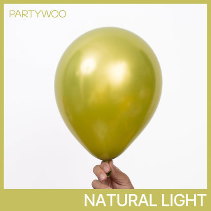 PartyWoo Metallic Lime Green Balloons - 140-Piece Arch Kit for Spring Birthday & Tea Party | 5-12 Inch Sizes