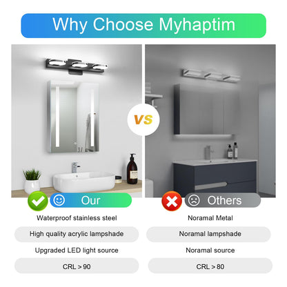 Myhaptim Modern LED 3 Lights Vanity Light for Bathroom Modern Vanity Light Fixture Wall Sconce 19 Inch Natural White Light (Black)