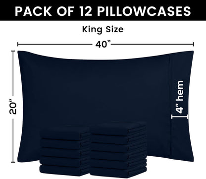 Utopia Bedding King Pillow Cases - 12 Pack Soft Brushed Microfiber - Fade Resistant 20 X 40 Inches | Navy