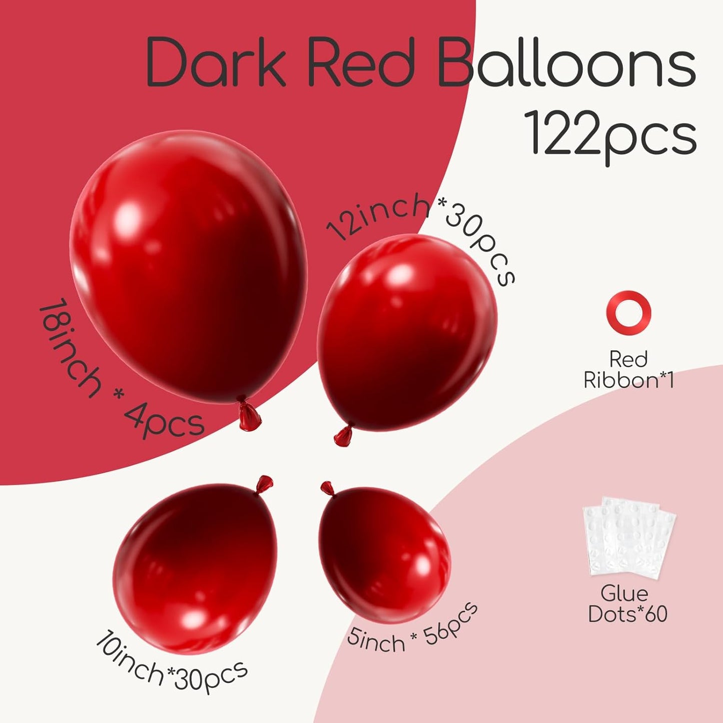 Skiennix Dark Red Balloon Arch Kit - 122pcs in Various Sizes for Wedding, Bridal Shower & Birthday Decor