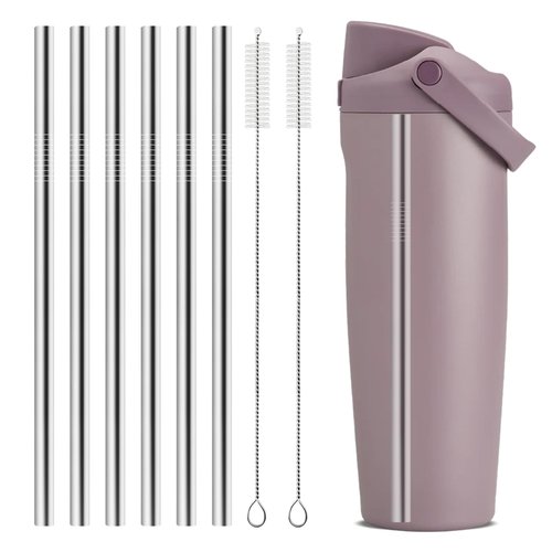 XZESH 6Pcs Metal Straw Replacement Compatible With Owala FreeSip Sway 40oz Water Bottle, With 2 Straw Cleaner, Reusable Stainless Steel Straws for Owala