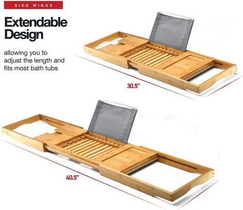 Luxury Foldable Bathtub Tray Caddy - Waterproof Wooden Organizer for Wine, Books & Phones | Fits Most Tubs