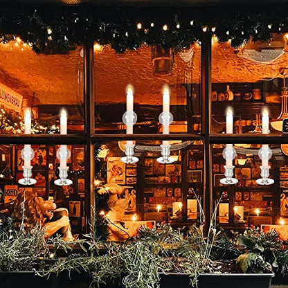 LED Window Candles Set 12 Pack with Remote & Silver Holders - Christmas Decor