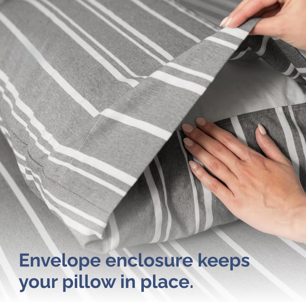 Skiennix Queen Pillow Cases Set of 4 - Ultra Soft Hotel Quality - Wrinkle-Free & Fade Resistant - Grey Stripes