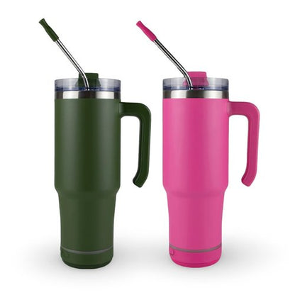 Hogg Bluetooth Speaker Tumbler - 30 oz Grippy Hunter Green Tumbler with Handle and Bluetooth Speaker