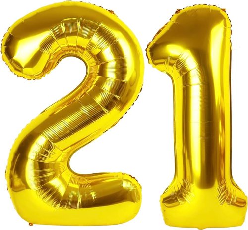 Gold Number 21 Balloon - 40 Inch Golden Birthday Decoration for 21st Celebration | Perfect for Men & Women